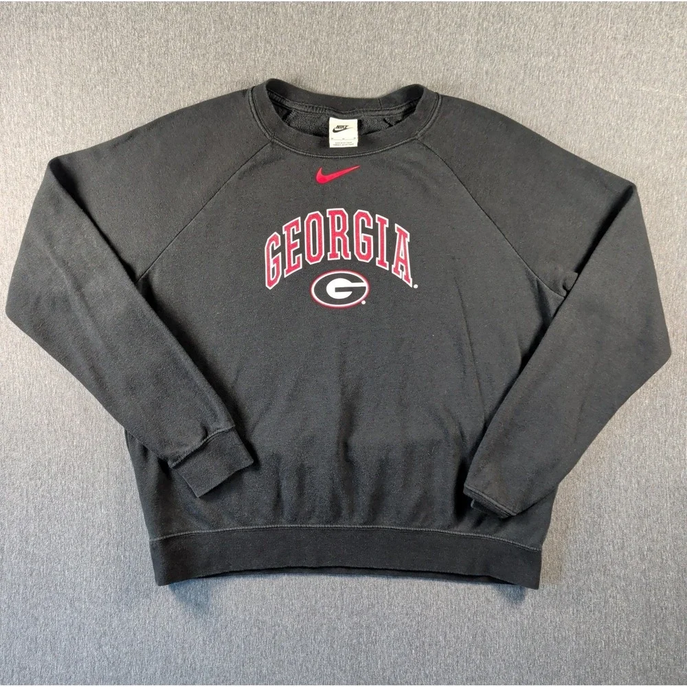 Nike Georgia Bulldogs Club Fleece Crewneck Sweatshirt Womens M Black Red Swoosh